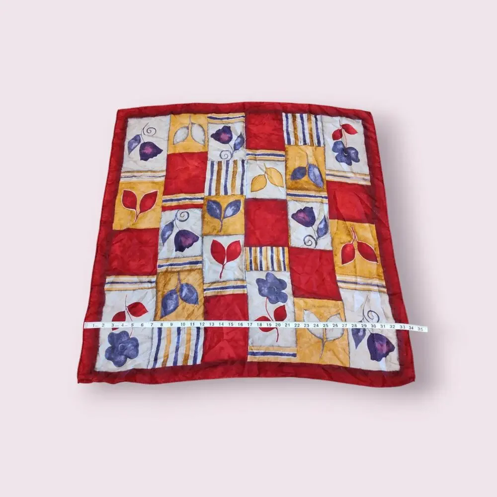 Italian‎ Colorful 100% Silk Scarf Floral/ Checkered Pattern Made in Italy - Picture 4 of 7